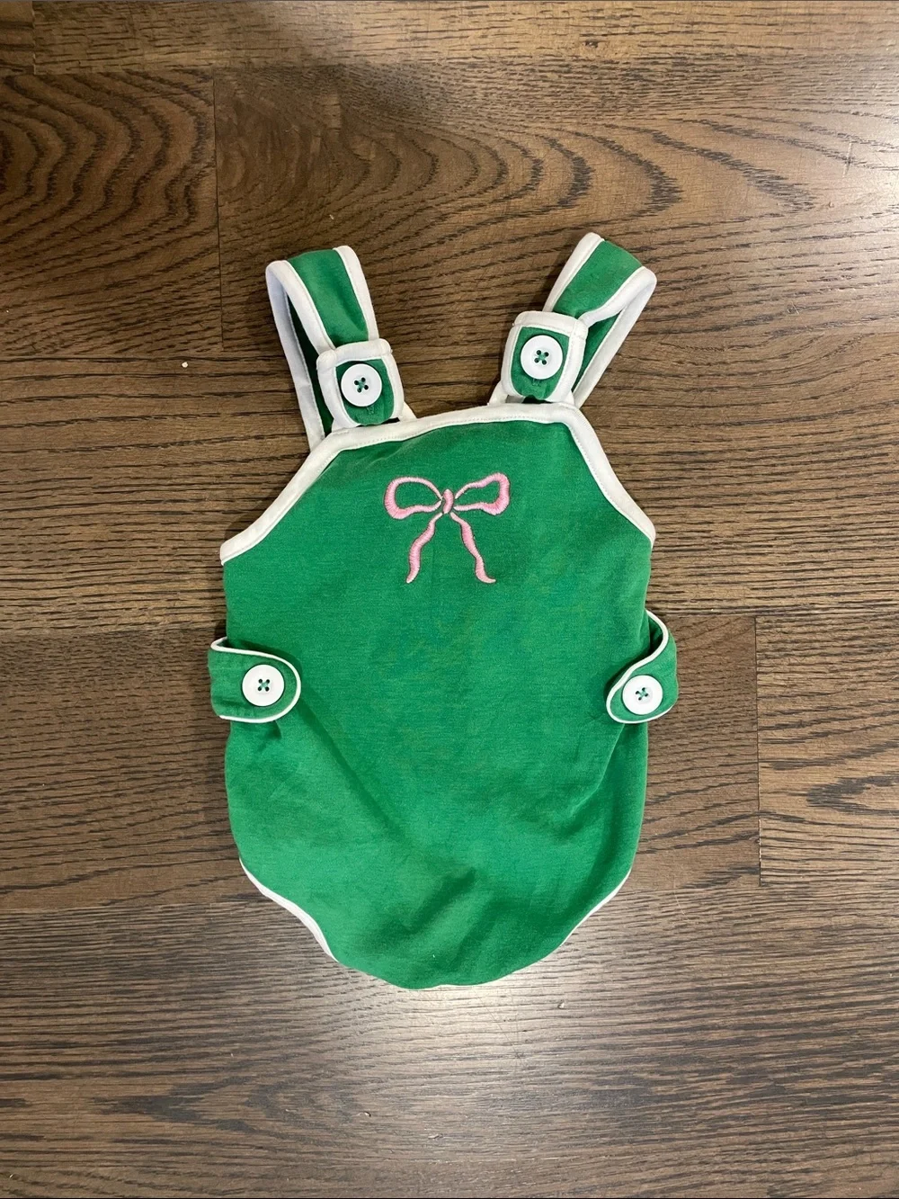 Green Kids Romper with Pink Bow Design